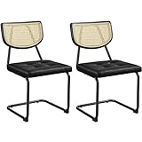 Yaheetech Juego de 2 Sillas de Comedor de Ratán Tejido de Mediados de Siglo Sillas de Cocina Asiento Acolchado Pata de Metal para Cocina Salón Piel sintética, Negro