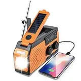 ERZU 5000mAh NOAA emergencia clima radio portátil energía con carga solar, manivela mano y batería operada, alarma SOS, linterna LED para emergencia al aire libre (naranja)