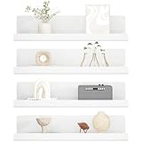 LOFTPLUS Baldas Pared Sin Agujeros Juego de 4 - Blanca Acrílico Estanteria Pared para Cosméticos, Fotos y Adornos, Estantes Flotantes de Pared para Cocina, Baño, Salón, Dormitorio (32 x 10 x 8 cm)