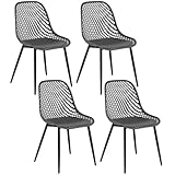 Klihome Pack de 4 Sillas Comedor, Sillas de Cocina con Patas Metalicas, Respaldo Curvado de Diseño Recortado, Asiento PP, Juego 4 Sillas Nórdicas de Salon y Dormitorio, Gris K0024EZS-4
