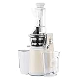 Licuadora para Frutas y Verduras de Prensado en Frío, Extractor de Jugos, Multifunciones, Boquilla Extra Grande, 1 Litro, 60 RPM, 400 W, Libre de BPA, Acero Inoxidable, Edición Limitada, Blanco. H.Koe