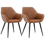 WOLTU Sillas de Comedor Pack 2, Sillas de Cocina Tapizadas en Piel_sintética, Sillas Ergonómicas con Respaldo y Brazos para Salón y Dormitorio, Estilo Nórdico, Patas de Metal, Marrón, BH251br-2