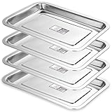 WOPPLXY 4 bandejas para hornear, 32 x 22 x 2 cm, rectangulares, plateadas y acero inoxidable, para hornear, asar, cocinar y servir alimentos