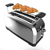 Cecotec Tostador Vertical Toastin' Time 1500 Inox, 1500W, Doble ranura larga y ranura ancha 3,8cm, Varillas Superiores, Acero Inoxidable, Apagado y Pop-up Automático, Recogemigas
