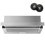 FIREGAS Campana Extractora Telescópica o Extraplana 60 cm, Montaje integrado, Capacidad de Succión de 350 m³/h, Iluminación LED, 2 Niveles de Potencia, Filtros de Carbono, Acero Inoxidable
