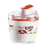 Ariete 642 Heladera eléctrica gran gelato, 1.5 litros, tapa transparente, cubeta con doble aislamiento, botón encendido/apagado, blanco naranja