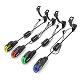 Hirisi Tackle Juego de indicadores de mordida LED para pesca de carpas, alarmantes, rojo, amarillo, azul, verde, 4 en estuche