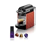 Krups Nespresso Pixie - Cafetera monodosis de cápsulas Nespresso, compacta y robusta, 19 bares, apagado automático, espressos y lungos, color roja, estilo industrial, incluye kit de bienvenida