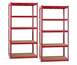 Stagecaptain Heavyrack HR-175 RD Juego de 2 estanterías metálicas - Estanteria Almacenaje de Cargas Pesadas de 875 kg MAX. - Estante Almacenamiento - 5 Baldas Multiusos - Rojo