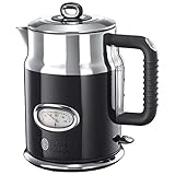 Russell Hobbs Hervidor de Agua Eléctrico Retro - 1,7 litros, 2400 W, Filtro Extraíble, Zona de Ebullición Rápida, Base de 360°, Indicador Nivel de Agua, Diseño Vintage, Inox., Negro - 21671-70