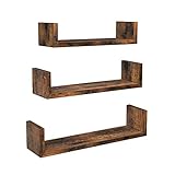 VASAGLE Estante de Pared, Juego de 3, Estante Flotante, Soporte de Pared Estable, Estilo Industrial, Forma de U, Decoración, para Salón, Dormitorio, Oficina, Marrón Rústico LWS034X01