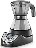 DeLonghi EMKP 21.B Cafetera moka eléctrica, 450 W, cronómetro, 2 tazas, acero inoxidable, negro y plateado