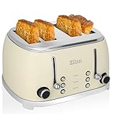Tostadora retro de 4 rebanadas XXL - Doble ranura - 6 niveles de bruñido - Ranuras controlables por separado - 2 cajones para migas 1500 W - Caja de acero inoxidable - Función de descongelación