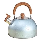 Amesor Hervidor Acero Inoxidable 2 L con Mango Grano Madera Anti-escaldado - Hervidor Agua para Fogón - Acero Inoxidable con Silbato para Cocina Inducción G-as Stove