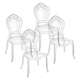 Baroni Home Set de 4 Sillas de Policarbonato Transparente, Asiento de Diseño Elegante Apilable e Impermeable para Sala de Estar, Comedor, Dormitorio, 48X46X98 cm, Esmerli
