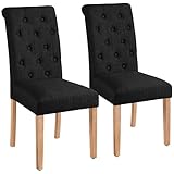 Yaheetech Juego de 2 Sillas de Comedor Silla Acolchada con Respaldo Alto Patas de Madera Silla Tela para Comedor Cocina Negra