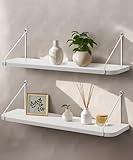 Afuly Estantería de pared de madera blanca de 60 cm, estantería flotante para pared, estantería de almacenamiento para paredes, cocina, decoración moderna, baño, habitación infantil, salón, juego de 2