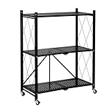 Estantería Plegable de Metal con Ruedas | Mueble Organizador con 3 estantes Resistentes y Estructura Reforzada | Diseño portátil, fácil de Montar y versátil para Cocina, Oficina, Garaje o Dormitorio