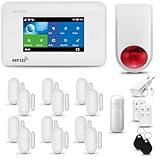 HUXGO® HXA006 Sistema de Alarma inalámbrico con Sirena Exterior WiFi + gsm 4G LTE | Kit Alarma con 1x Sensor de Movimiento, 12x alarmas de Puerta/Ventana | Idioma Español