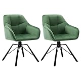 WOLTU 2X Sillas de Comedor Giratorias Sillas de Cocina Tapizadas en Terciopelo Suave Sillas Ergonomicas con Respaldo y Brazos para Salón y Dormitorio Patas de Metal, Verde Oscuro, BH365dgn-2