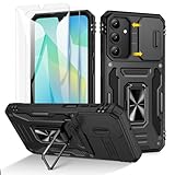 Doeshine Funda para Samsung Galaxy A16 con 2 Protector Pantalla，[Protección Militar]，Soporte Anillo y Cubierta de Cámara Deslizante, Antigolpes Case para Samsung A16 (Negro)