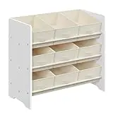 SONGMICS Estantería Infantil para Juguetes, Organizador Infantil para Libros, 9 Cajas de Almacenamiento no Tejidas, Espaciosa, 29,5 x 62,5 x 60 cm, Blanco Nube GKR033W10