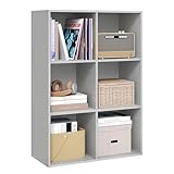 WOLTU Librería de 6 Cubos, Estantería de Cubos, Mueble de Almacenamiento para Dormitorio, Salón, Estudio, Oficina, Madera de Ingeniería, Gris, 59,6x29x89 cm
