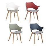 JZGORC Juego de 4 Sillas de Comedor Escandinavas, Silla de Comedor de Estilo Nórdico con Reposabrazos, Patas de Haya, Silla de Cocina Tapizada a Cuadros de Lino - Blanco+ Rojo + Verde + Azul