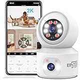 ENSTER Cámara Vigilancia WiFi Interior 2K 4MP, 360° Cámara de Seguridad, Doble Lente, Visión Nocturna, Seguimiento Automatico, Detección de Movimiento, Onvif,Audio Bidireccional para Bebé/Mascotas