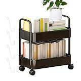 2 Niveles Estantería De Escritorio Móvil para Aula, Carro para Libros con Ruedas, Carro Rodante Almacenamiento, Carrito Multifuncional para Organización para Libros Biblioteca, Habitación, Baño