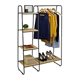 Relaxdays Perchero de Pie Metálico, 5 Baldas, Colgador Ropa con Barra y Estantería, 150x100x41cm, Armario Abierto, Negro, Hierro, 150x100x41 cm