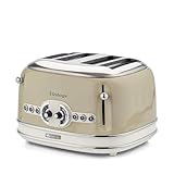 Ariete 156/03 - Tostador 4 ranuras paredes frías, sistema expulsión automática, 1600 W, acero inoxidable, pies antideslizantes, beige