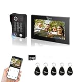 ANJIELO SMART Videoportero con pantalla táctil de 7 pulgadas con sistema de interfono integrado 1080P, desbloqueo de huellas dactilares, tarjeta RFID y código PIN y detección de movimiento humano