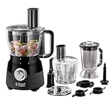Russell Hobbs Procesador de Alimentos Matte Black - Cuchilla Acero Inoxidable, Disco Corte y Rallado, Amasador, Disco para Cremas, Jarra Batidora 1,5L, 2 Velocidades, Función Pulse, Negro - 24732-56