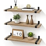 Gronda Juego de 3 estantes flotantes de Madera con Metal U Soporte, estantería Colgante de Cocina, estantes flotantes rústicos, Estilo Industrial, decoración de Pared para salón, Dormitorio, baño