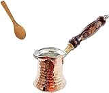 Cafetera turca de cobre, hecha a mano de cobre Cezve jarra de cobre para café turco árabe griego, cafetera de cobre martillado hecha a mano, para 2 personas