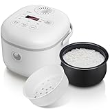 Bear Arrocera de 3,5 Tazas (sin cocer) con Vaporera, Mini Rice Cooker Multifuncional de 350W,6 Funciones de Cocción de arroz para 2-4 Personas,Blanco