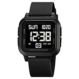 Forrader Reloj Digital para Hombre con números Grandes, Esfera Grande, Resistente al Agua, LED, Deportes, con Alarma, Fecha, cronómetro, Negro