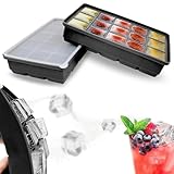 Pack 2 Cubiteras para Hielo de Silicona con Tapa. - Moldes para Cubitos de Hielo -15 Cavidades/Huecos - Apilables - de Fácil Extracción - Negro