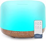 500ml difusor de aceites Esenciales, sin BPA humidificador ultrasónico con Mando a Distancia y 7 Diferentes Luces cambiantes - Apagado automático sin Agua,Amarillo