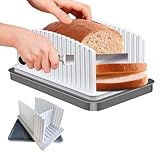 RedFlameDS Cortador de pan ajustable, cortador de pan plegable, rebanador de pan de mano con bandeja para migas, guía de corte de tostadas, rebanadoras de pan para pan casero, herramientas de horneado