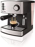 Minimoka - Cafetera espresso | 2 cacillos para 1 o 2 cafés | 15 bar | 850W | Vaporizador | 1.6L | Café molido o monodosis | Bandeja calienta tazas | Filtro Extra Cream | Inox
