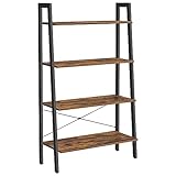 VASAGLE Estantería de Escalera, Estantería de 4 Niveles, para Salón, Dormitorio, Cocina, Oficina en Casa, Estilo Industrial, Marco de Acero, Marrón Rústico y Negro LLS144B01