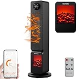 Calefactor con ilusión de chimenea, ahorro de energía, oscilante, protección contra sobrecalentamiento, 2000 W, 2 niveles, controlable mediante smartphone con aplicación Tuya, calefactor silencioso