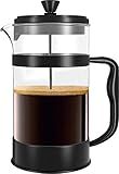 KICHLY Cafetera de prensa francesa - portátil con triple filtro - Vidrio resistente al calor con carcasa de acero inoxidable - Jarra grande para el hogar - 1000ml / 1 Litro / 34Oz - Negro