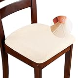 ZHILING Fundas elásticas de jacquard para asiento de silla, fundas de asiento para silla de comedor con lazos, extraíbles y lavables, fundas de cojín para silla de comedor, juego de 6 (beige)