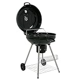 BBQ-Toro Barbacoa de Carbón con Tapa, Termómetro y Regulador de Aire 'Birch' | 57 cm | Superficie de Parrilla Ø 55 cm | Barbacoa Portátil | Barbacoa con Ruedas | con 2 Parrillas, Estante y Canasta