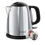 Russell Hobbs Hervidor de Agua Eléctrico Victory - 1 litro, Hervidor Pequeño, 2200 W, Filtro Extraíble, Zona de Ebullición Rápida, Base de 360°, Indicador del Nivel de Agua, Inox., Plata - 24990-70