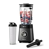 Philips Serie 5000 Batidora, Motor ProBlend Plus de 1200 W, Prepara Batidos Espesos de Fruta Congelada, Capacidad de 2 litros, Limpieza Sin Esfuerzo, Aplicación Nutri-U, Negro (HR3041/00)