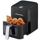 Grunkel - Freidora aire - Air Fryer - 4 Litros y 7 programas. BEF. Panel de control digital Multifunción y ventanal visualización retroiluminada. Temporizador 60 minutos - Freidora sin aceite (Negro)